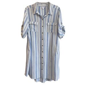 Blue and White Striped Midi Dress